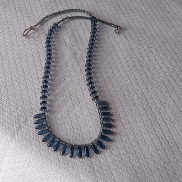 Handmade Blue Beaded Bib Necklace w Sterling Closures. - Picture 2 of 4